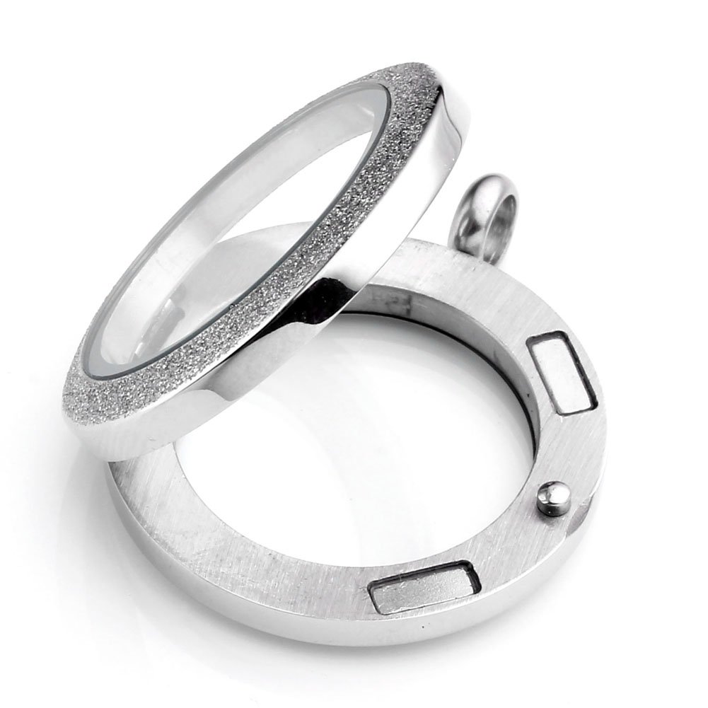 Zysta Stainless Steel Silver, Gold, Black, Rainbow Matte Round Living Memory Floating Charm 25MM 30MM Locket Pendant Necklace, 24 Inches Chain + Gift Box