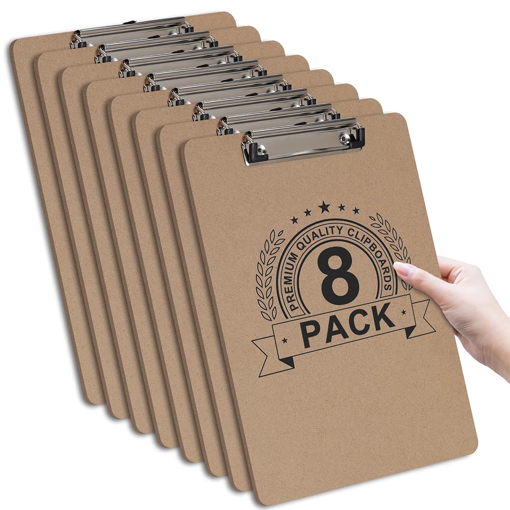 Clipboards - A4 - Wooden - 8 Pack, Offshifter Writing Clip Board with Heavy Duty Clips, Sturdy and Durable, Multi-Pack of Clipboards to Enhance the Writing Experience
