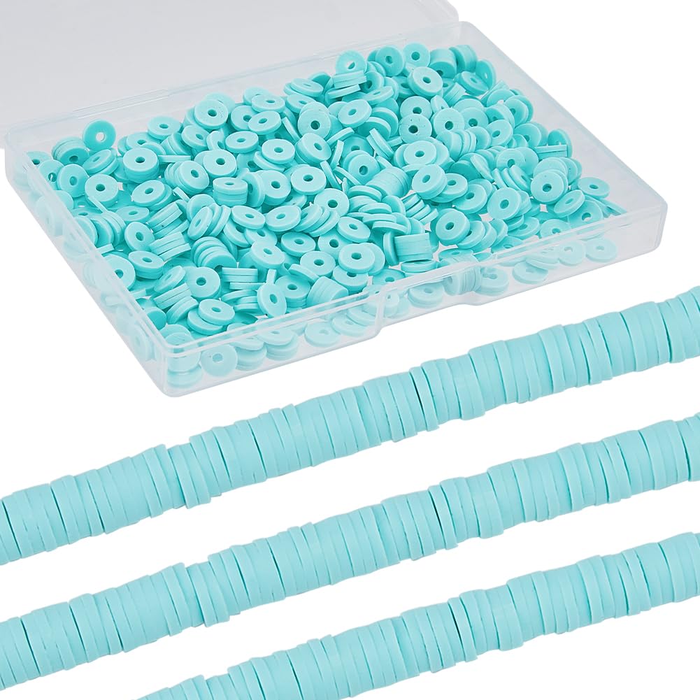 SUNNYCLUE 1 Box 1000PCS+ 6mm Light Blue Polymer Clay Beads Blue Heishi Flat Beads Small Refill Round Disc Vinyl Spacer Loose Bead Bulk for Jewellery Making DIY Bracelets Necklace Chocker Craft