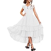 HOSIKA Girls Lace Boho Flower Girl Dress Ruffle Sleeve A-Line Formal Dresses for Wedding Party 6-12 Years