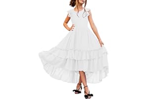 HOSIKA Girls Lace Boho Flower Girl Dress Ruffle Sleeve A-Line Formal Dresses for Wedding Party 6-12 Years