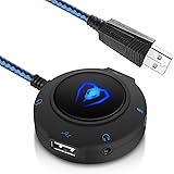 外付けサウンドカード Micolindun USB ゲーミングヘッドセット 変換 アダプタ ハブ 2.0 PC usbハブ PS4 オーディオ変換 インターフェース ヘッドホン パソコン マイク ゲーム用 コネクタ 分配 分岐 コード