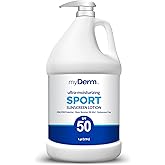 MyDerm Ultra-moisturizing SPF 50 Sport Sunscreen Lotion, Free from Octisalate, Oxybenzone, Octinoxate and Parabens, Hawaii 104 Reef Act Compliant, 128 oz (1 Gallon), Broad Spectrum UVA/UVB Protection