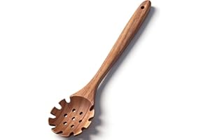 Spaghetti Server, 12in Pasta Fork with Teeth and Draining Holes Wooden Spaghetti Spoon Non Stick Pasta Noodle Server for Kitc