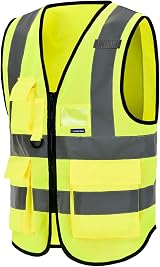 AYKRM High Visibility Vest Class 2 Zip Front with 7 Pockets Hi Vis Waistcoat
