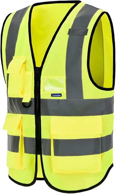 AYKRM High Visibility Vest Class 2 Zip Front with 7 Pockets Hi Vis Waistcoat