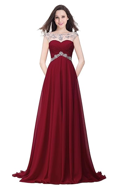 MisShow Damen Elegant Ärmellos Abendkleider Abschlusskleid Chiffon Ballkleider Lang Strass Gr.32-46