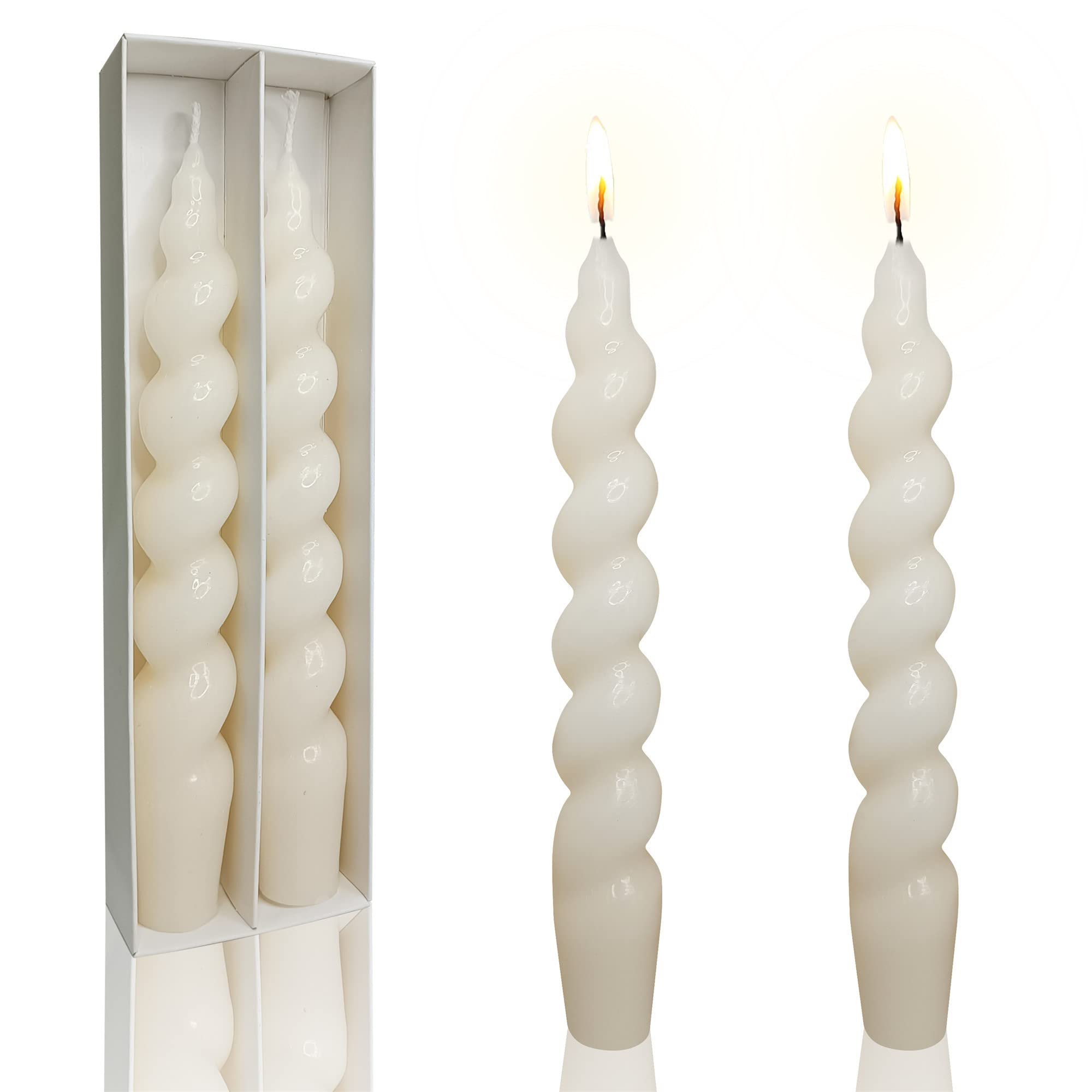 White Taper Candles Twisted Candlesticks Set of 2-Short 7 inch Dinner Candle Sticks Unscented Spiral Candle Decorative Smokeless 4-6 Hour Burn Time for Women's Gift Wedding Party Holiday