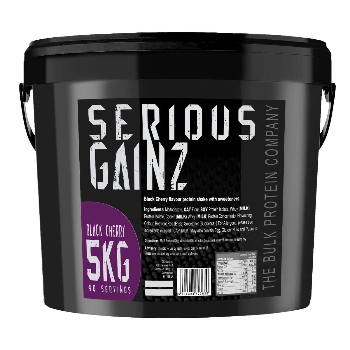 SERIOUS GAINZ, 5kg (40 Servings) – Mass Gainer Protein Powder, ~27g Protein, ~460 Calories, ~74g Carbs – Weight Gainer Shake with Whey Isolate & Oat Flour – Post-Workout Recovery – Black Cherry