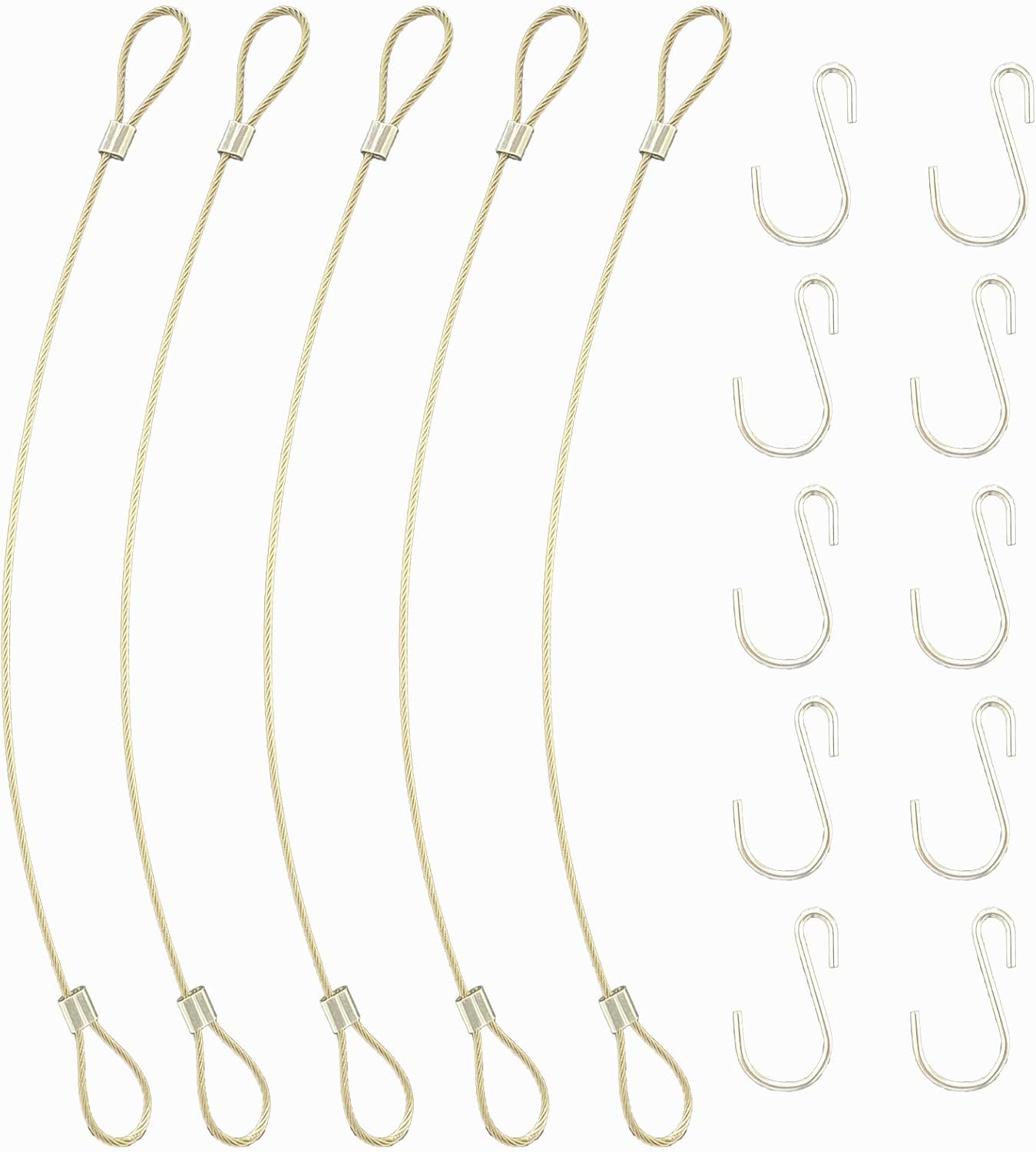 Outdoor Hanging Brackets - 5 Pack Heavy Duty S Hooks with Steel Wire Greenhouse Hook for Hanging Plants and Tools Wire Hooks for Kitchens, Gardens, Tool Rooms