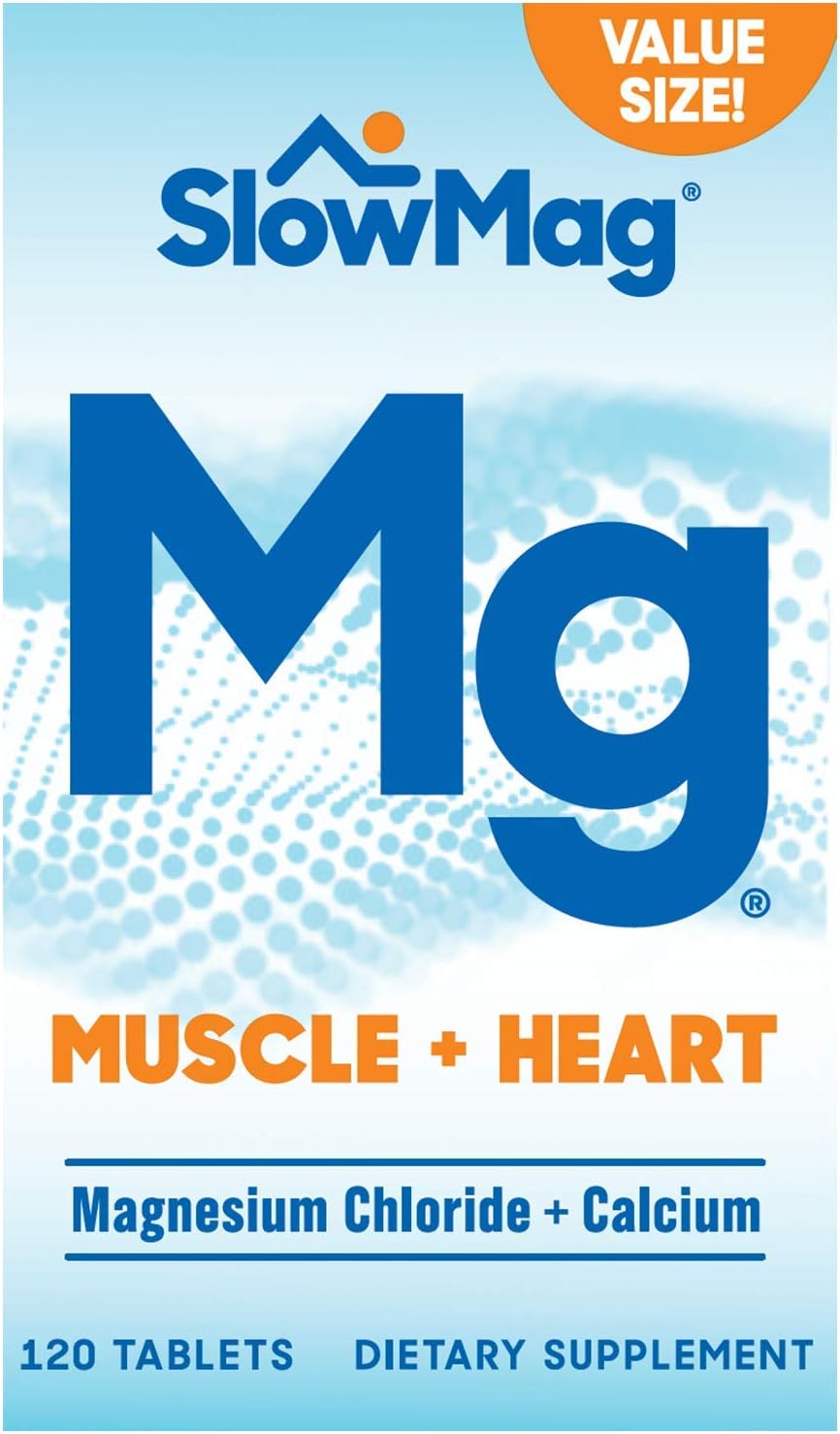 SlowMag Mg Muscle + Heart Magnesium Chloride with Calcium Supplement, 120 Count: Health & Personal Care