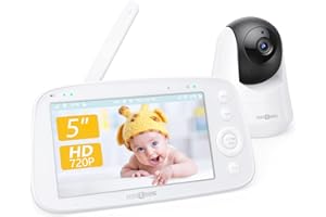 PARIS RHÔNE Video Baby Monitor, 5" 720P HD Baby Monitor with Camera and Audio, No WiFi, 2 Way Audio, VOX Mode, Infrared Night Vision, Feeding Reminder, Wide-Angle View Temperature Sensor Lullabies