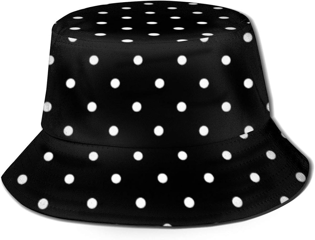 asdew987 Black and White Outdoor Polka Dot Flat Top Breathable Bucket