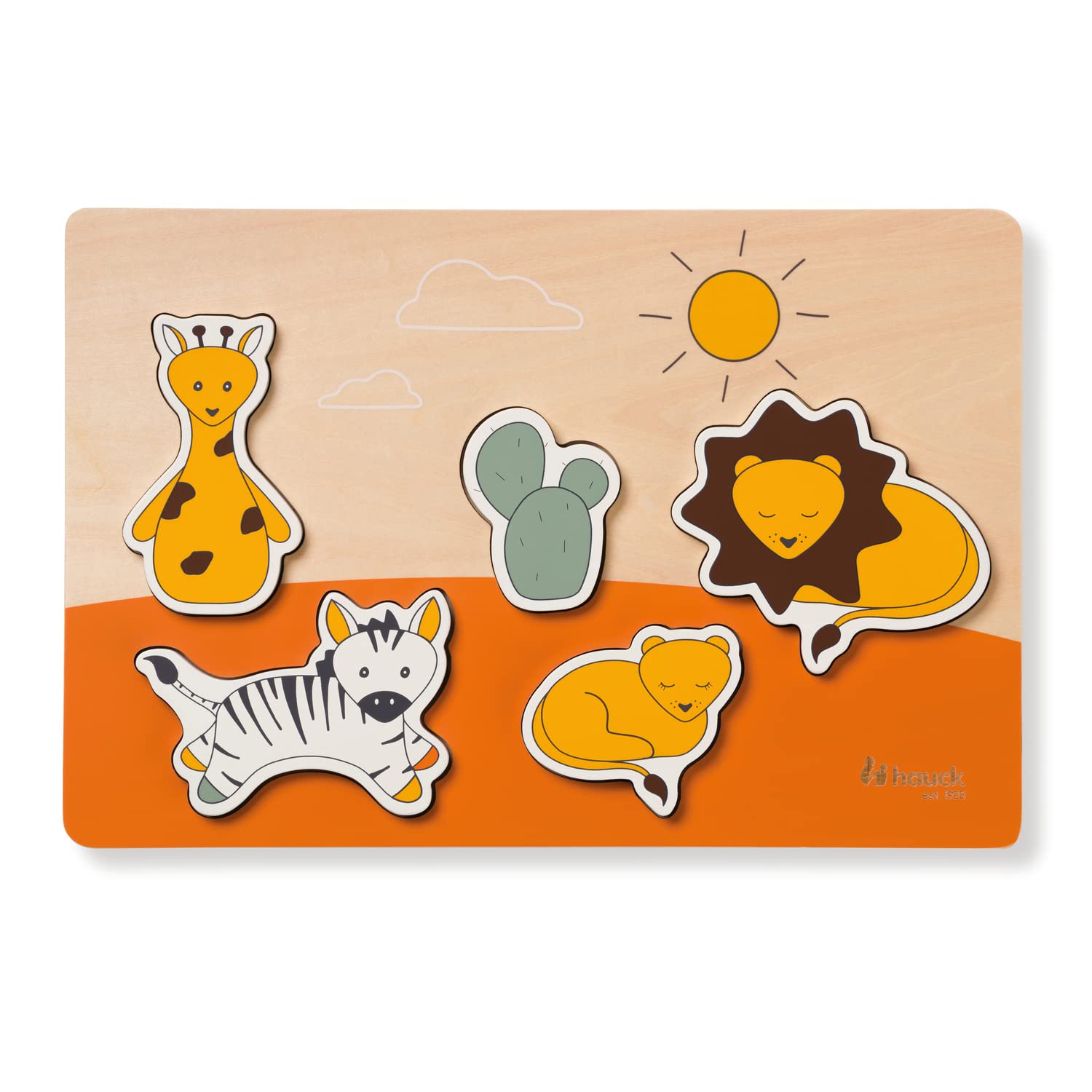hauck Puzzle N Fit, Safari - Jigsaw Baby Puzzle 1+ Year Old, Early Development & Activity Toy Trains Hand Eye Coordination, Educational Puzzle Made of FSC® Certified Wood