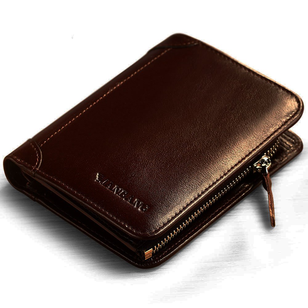 Men's Italian Genuine Cowhide Leather Extra Capacity RFID Bifold Wallet, 4 Coffee with Zipper, One Size, Rfid Wallet