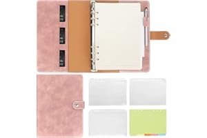 Songaa A5 Binder 6 Ring PU Leather Binder Notebook Soft Cover - Refillable Notebook A5 Planner Binder with Binder Pockets, Dividers, A5 Refill Paper, Pink Notebook for Travel Binder Journal
