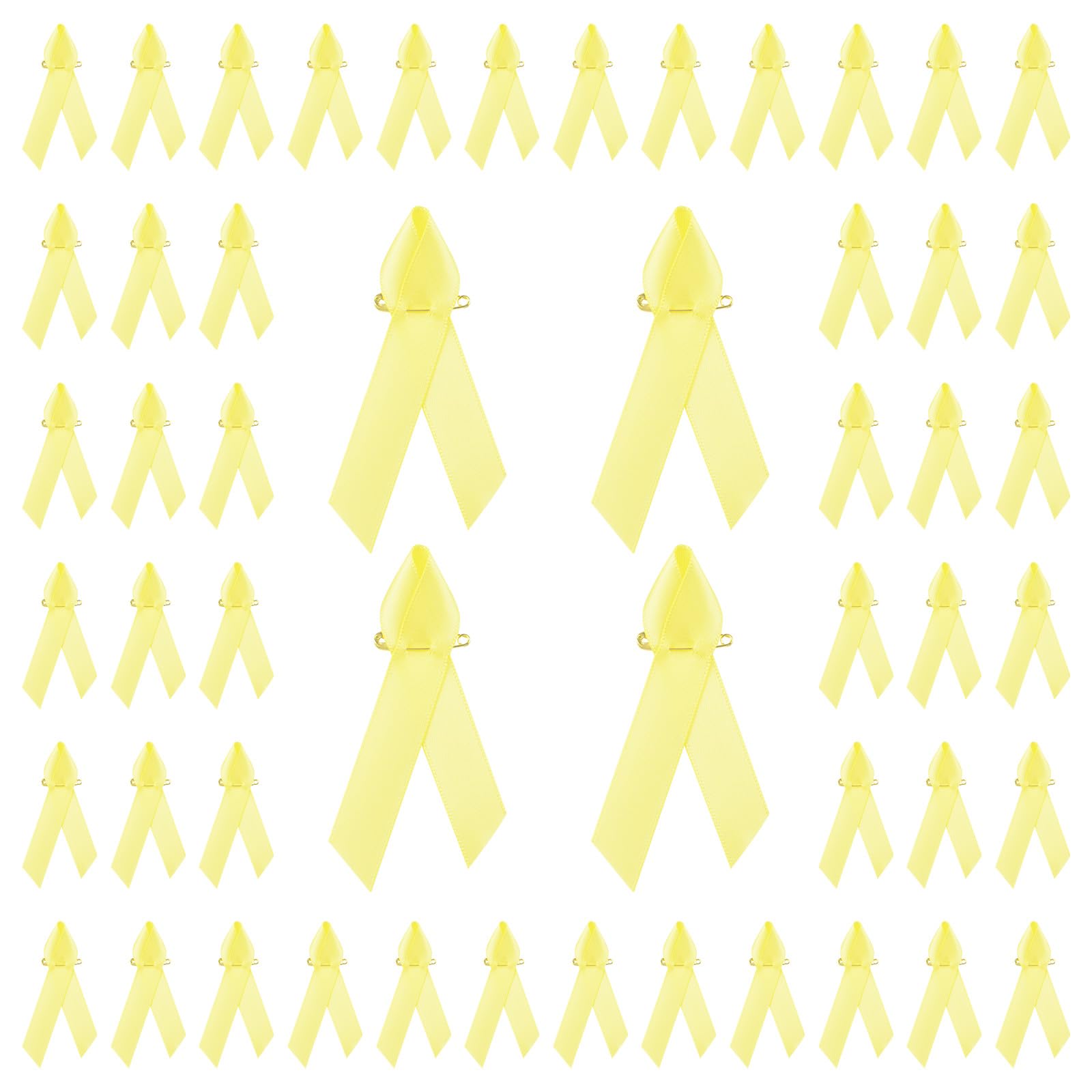 WANDIC Ribbon with Safety Pins, Cancer Awareness Pins Ribbon Brooch for Party Event Supplies Clothing Decoration (200, yellow)