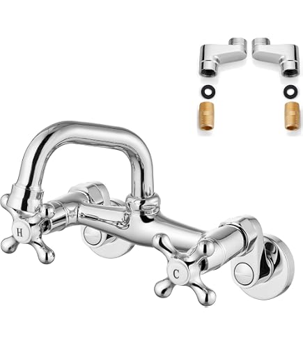 Kingston Brass KS7221AX Küchenarmatur – English Country Style, Poliertes Chrom | Wandmontage, Tropffrei