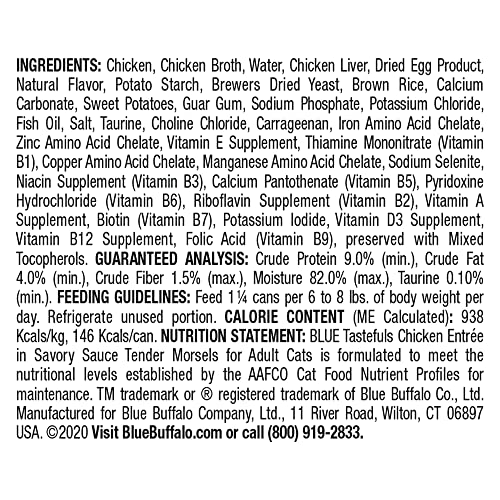 BLUE BUFFALO TASTEFULS NATURAL TENDER MORSELS WET CAT FOOD, CHICKEN ENTRÉE 5.5-OZ CANS (PACK OF 24)