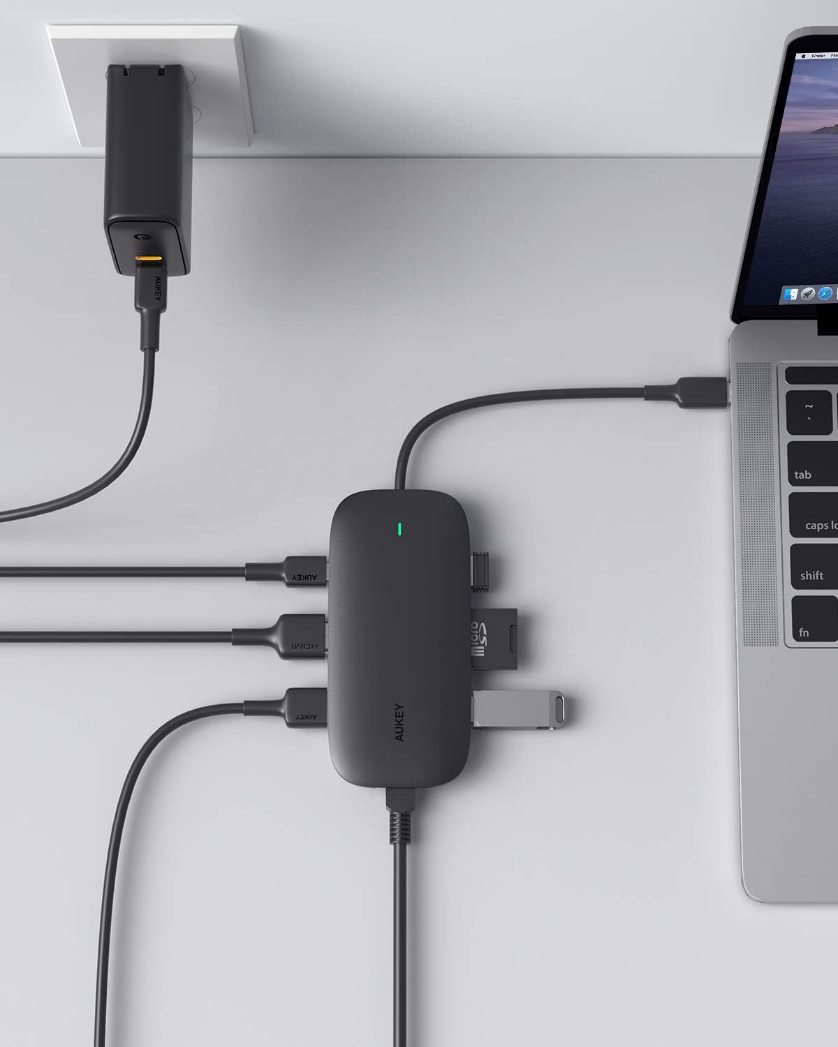 USB C Hub AUKEY 8-in-1 Type C Adapter with Ethernet Port, 4K USB C to HDMI, 2 USB 3.0 and 1 USB 2.0, 100W USB C Power Delivery Charging, SD/TF Card for MacBook Pro/Air(Thunderbolt 3), Chromebook Pixel: Computers & Accessories
