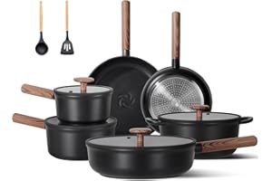 JEETEE Ceramic Cookware Sets 17 pcs, Healthy Pots and Pans Set Non Stick, Induction Kitchen Cooking Set with Removable Handle