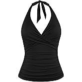 coastal rose Women's Underwire Tankini Top Twist Halter V Neck Swim Top Only Ruched Tummy Control Bathing Suit Tops