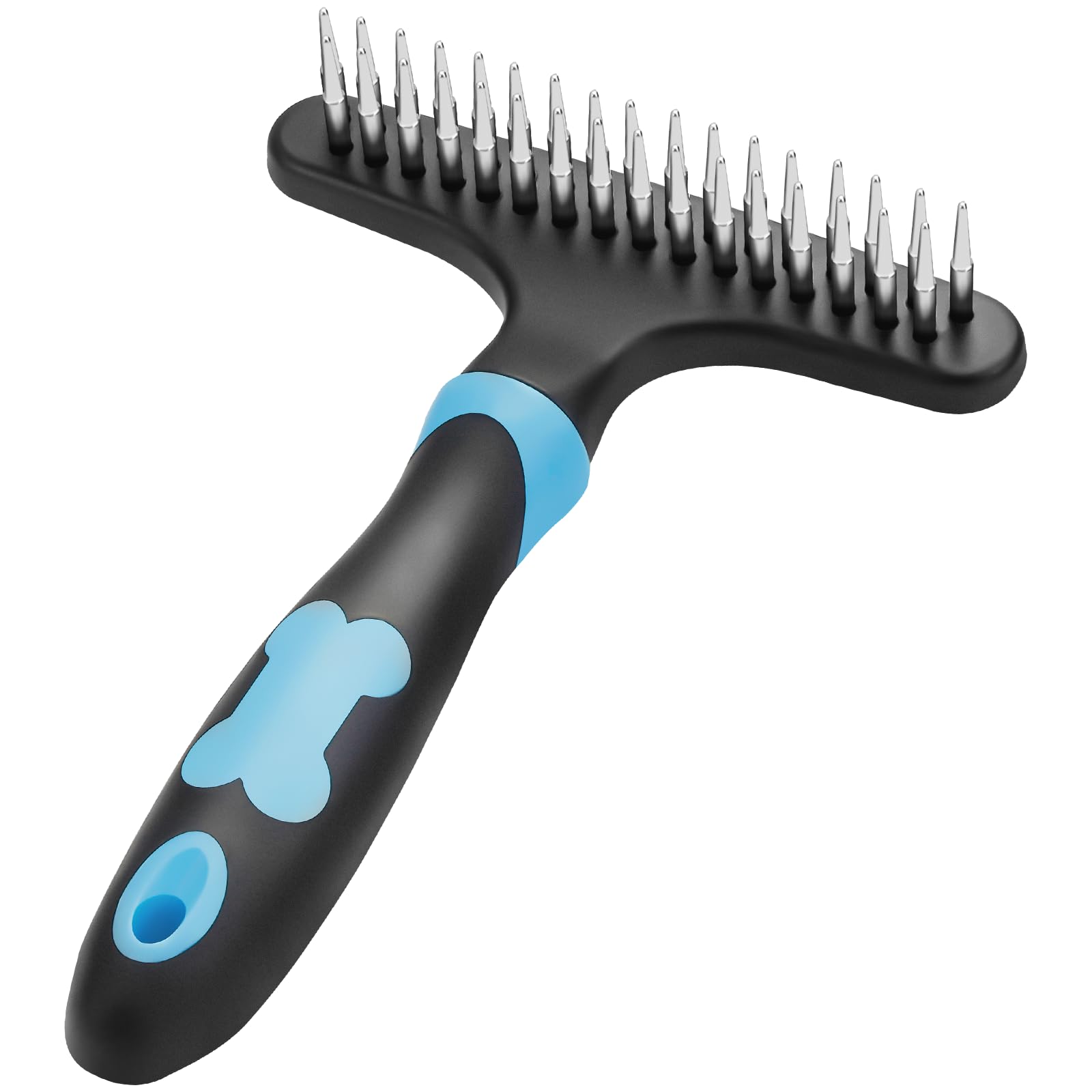 Dog Undercoat Rake, Dog Brushes for Shedding, Dog Dematting Brush Comb for Removing Dogs Cats Short or Long Hair Fur, Pet Grooming Comb Double Row of Stainless Steel Pins-Blue