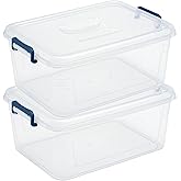 Tribello Plastic Storage Bins with Lids, Clear Stackable Storage Containers - 16 Qt - 2 Pack