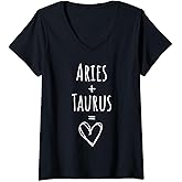 Aries and Taurus Couple Matching Zodiac Sign V-Neck T-Shirt