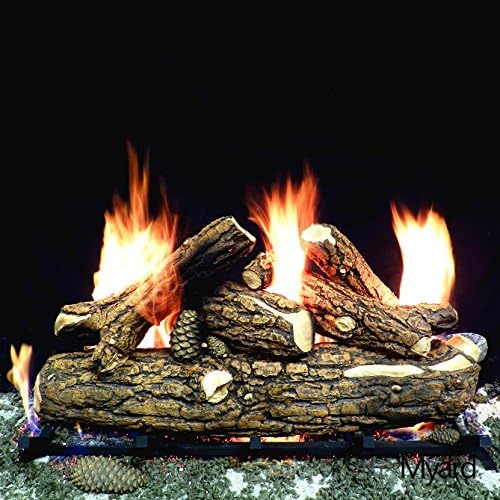 PayandPack 30" inches Country Oak Deluxe Style Complete Fire Gas Logs Set with Hearth KIT for Vented Gas Fireplace