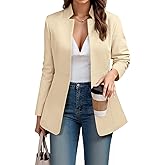 Cicy Bell Womens Business Casual Blazer Long Sleeve Open Front Notch Stand Collar Blazer Work Office Jacket Suit Beige