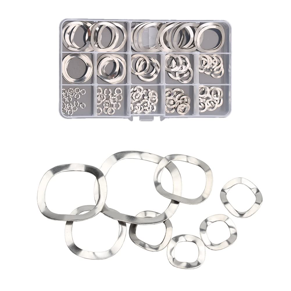 CONPHERON Wave Washer Set, 145pcs Stainless Steel Crinkle Washers Wave Spring Washers Assortment Kit M3-M27 12 Sizes