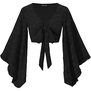 For G and PL Womens 70s Hippie Boho Tops Bell Sleeve Concert Shirts | Tie Front Vintage Crop Tops, Decades Day Outfit, Music