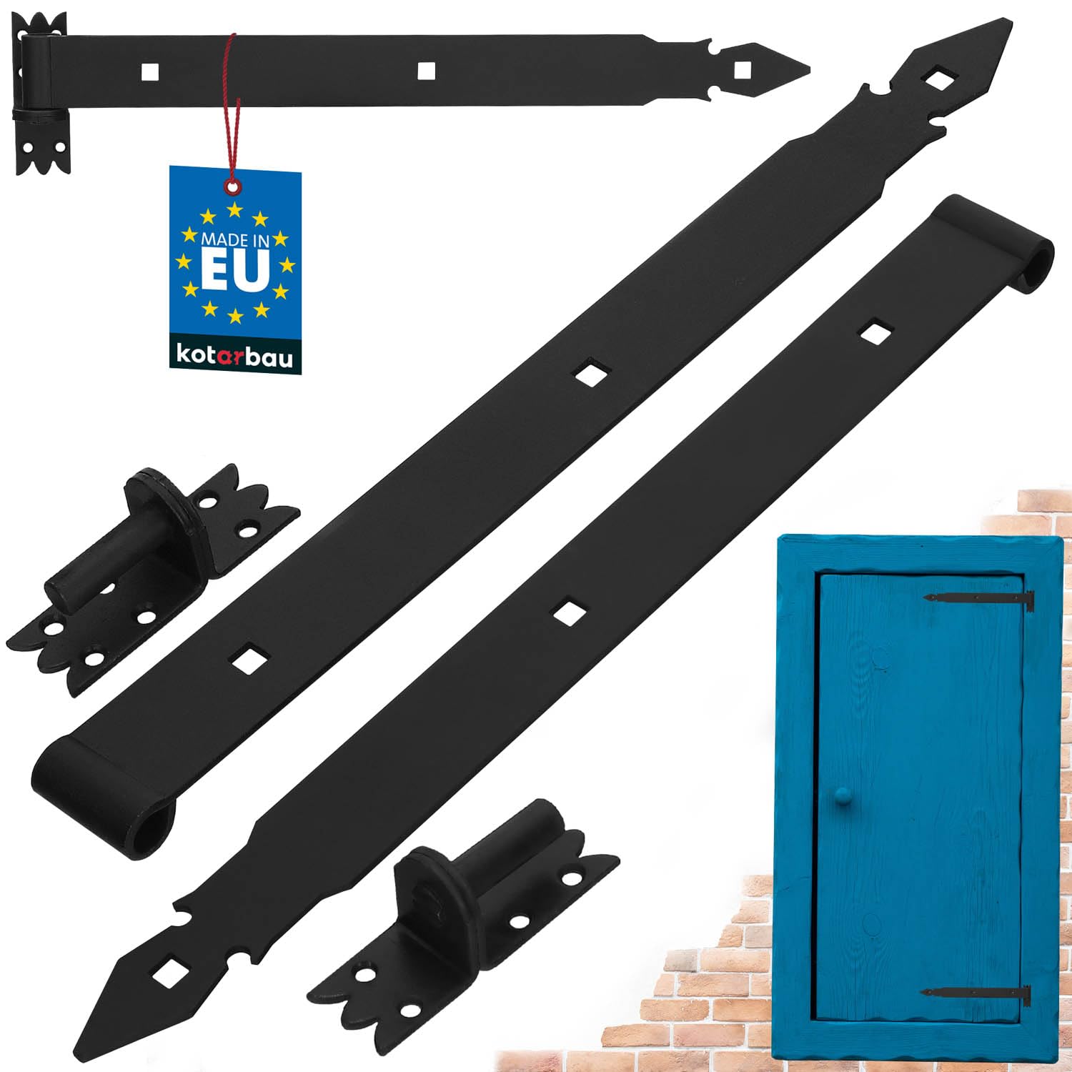 KOTARBAU Shutter Hinge 500 mm Pack of 2 with Clamps Door Hinge Door Hinge Hinge Construction Fitting Door Fitting Rustproof Gate Accessories Powder Coated