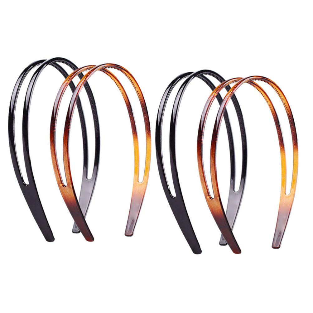 Minkissy Hard Plastic Headbands, 4pcs Double Row Hair Hoops Vintage No-slip Teeth Hair Bands for Women Girls