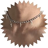 Allereyae Vintage Lightning Dangle Necklace Tiny Lightning Pendant Necklace Silver Thunder Bolt Choker Necklace Silver Thunder Lightning Necklace Jewelry for Women