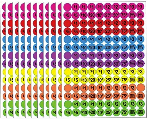 Preprinted Pricing Labels - 1680Pcs 3/4" Round Bright Seven Colors Prepriced Garage Sales Stickers.