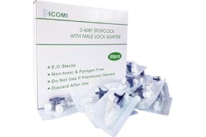 TICOMI 3 Way Stopcocks (Pack of 50), Disposable Laboratory Valve with Luer Connections Male Lock, School Projects, DIY, Sterilized