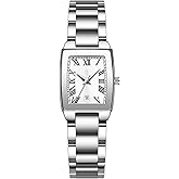 GOODLIYA Elegant Retro Womens Watch Square Dial Roman Numerals Stainless Steel Band 30M Waterproof Quartz Watch