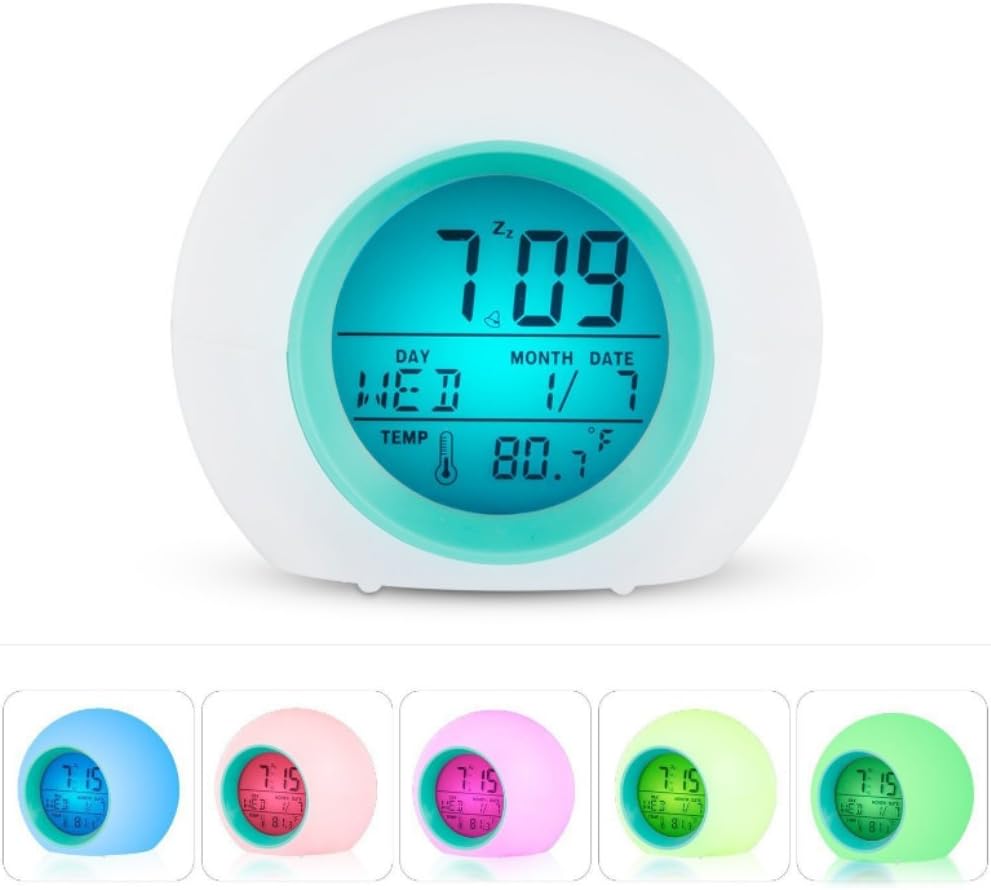 Kanical Wake Up Light Alarm Clock, Digital Desk Bedside Clock with Nature Sounds, Snooze Function, Temerature Display with 7 Color Night Light for Kids, Teens, Adults (White)