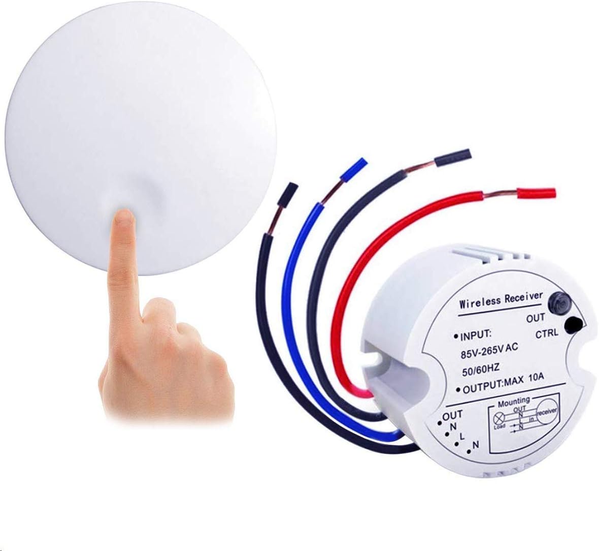 Wireless Lights Switch Kit, No Battery No Wiring, Quick Create 150 feet Operating Range for Lamps Fans Appliances, Self-Powered Remote Control House Lighting (Switch and Receiver)