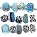 RUBYCA Murano Lampwork Charm Glass Beads Tibetan Crystal European Bracelet Mix Assortment Blue 15Pcs