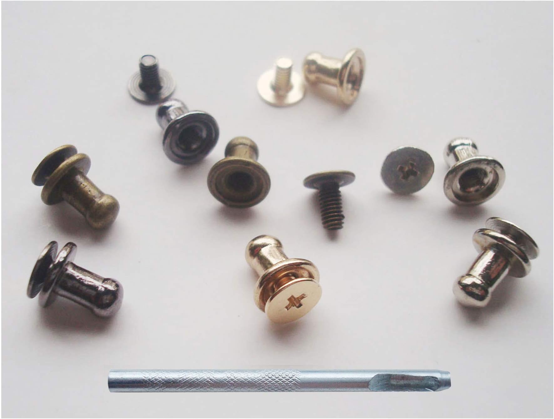 Sam Browne Studs Leather Craft Belt Screwback Screw Spot Nail Rivets,Suitable for Arts and Clothers Making with Install Hole Punch,Pack 41 Pieces