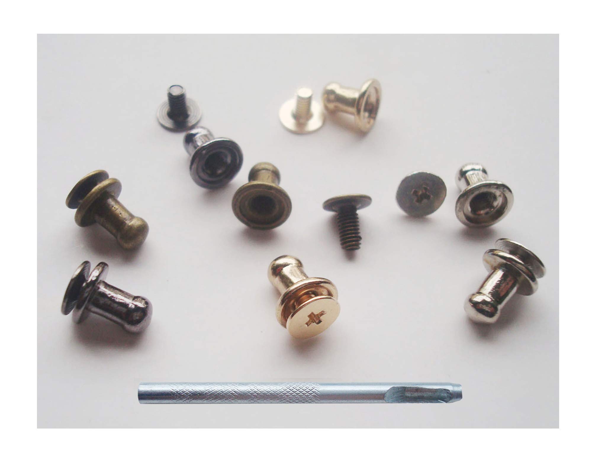 Sam Browne Studs Leather Craft Belt Screwback Screw Spot Nail Rivets,Suitable for Arts and Clothers Making with Install Hole Punch,Pack 41 Pieces