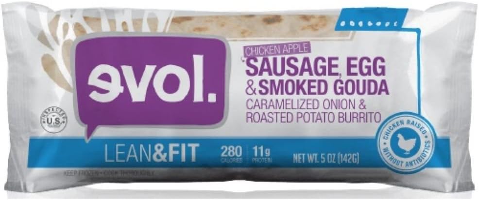 Evol Lean and Fit Chicken Apple Sausage Egg Smoked Gouda Caramelized Onion and Roasted Potato Breakfast Burrito, 5 Ounce -- 12 per case.