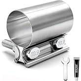 Tnuocke 1.75 Inch Exhaust Clamp,Butt Joint Band Clamp Sleeve Coupler | 304 Stainless Steel Exhaust Band Clamp With 360&deg; Seal Pipes 10.9 High Strength Bolt for Pipes,Mufflers,Catalytic Converters