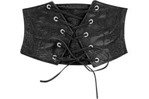 TRIWORKS Women Waist Belt Corset Lace Up Tied Waspie Elastic Wide Belt for Dresses Halloween Pirate Corset