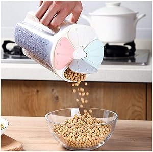 4 Grids Plastic Wall Mounted Dry Food Dispenser Rotating Dry Food Rice Container Storage Case Flour Grain Storage Bottle Jar Kitchen rice grain storage tank (Color : 4grids 2500ml)