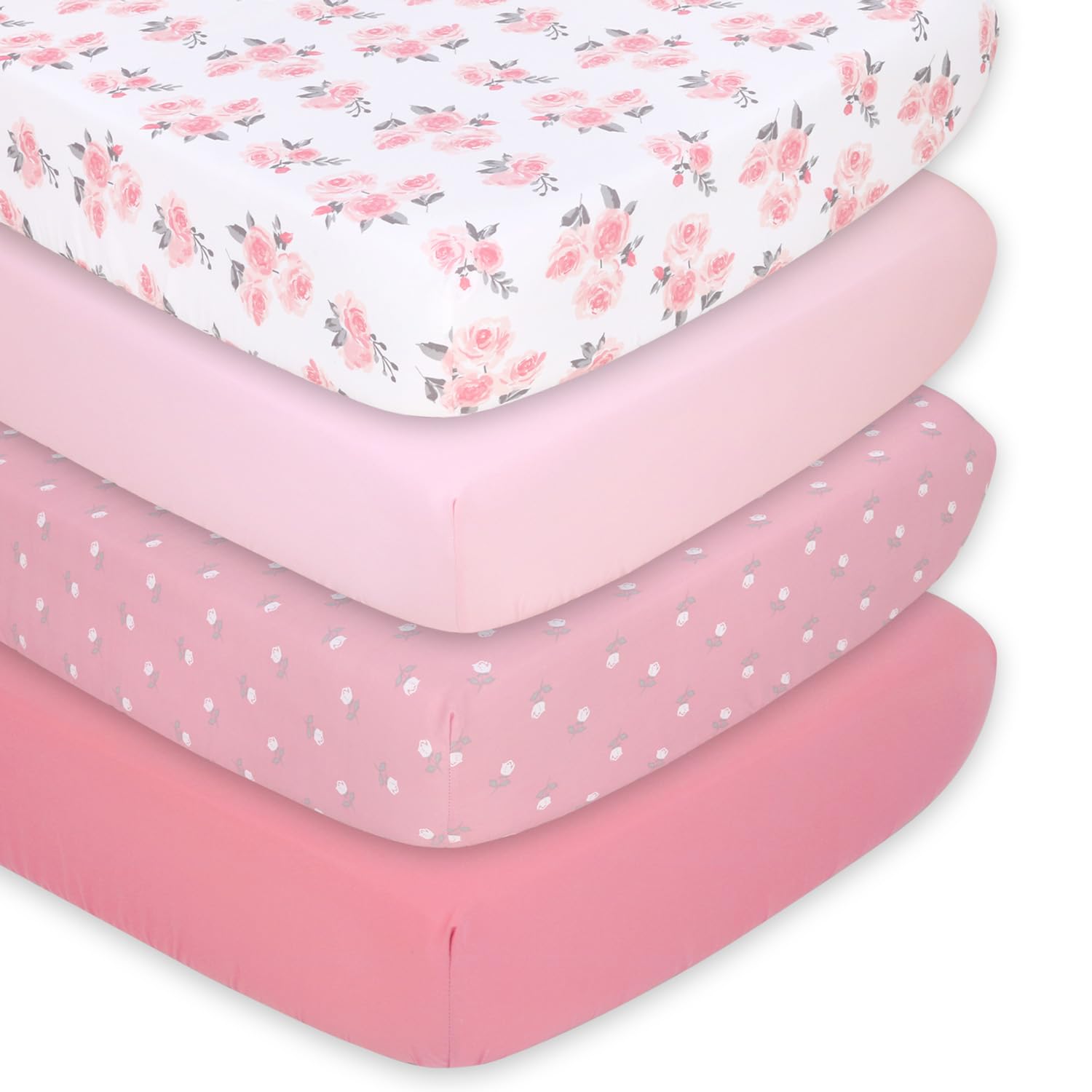 Photo 1 of The Peanutshell 4-Pack Fitted Crib Sheet Set - Super Soft & Breathable Baby Girl Crib Sheets, Nursery Decor, Fit for Standard Mattress Cover- Floral