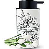 Ceramic White Foam Soap Dispenser for Bathroom & Kitchen,Lily Pattern Hand Sanitizer Bottle,Chic Home Deco (Foam)